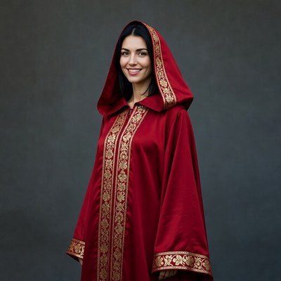 Woman in red hooded robe