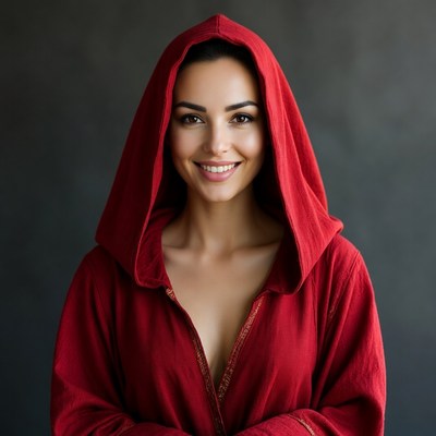 Woman in red hooded robe