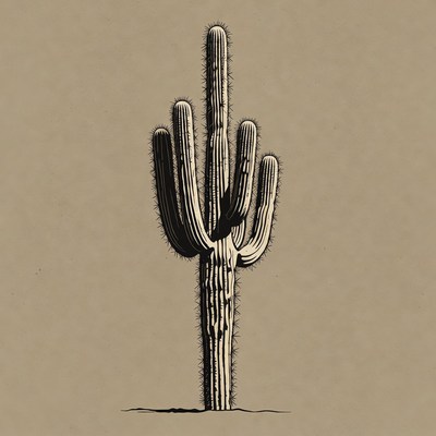 Tall cactus illustration on beige background
