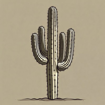 Tall cactus illustration on beige background