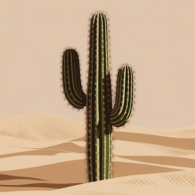 Tall cactus in desert dunes