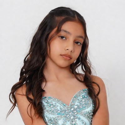 Latino girl in sparkling blue gown