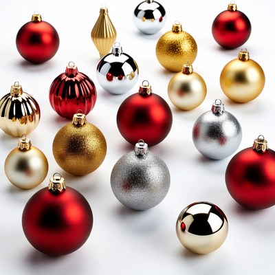 Assortment of Red Gold Silver Christmas Ornaments