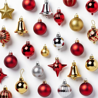 Assortment of Red Gold Silver Christmas Ornaments
