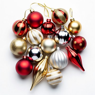 Colorful Christmas Ornaments on White Background