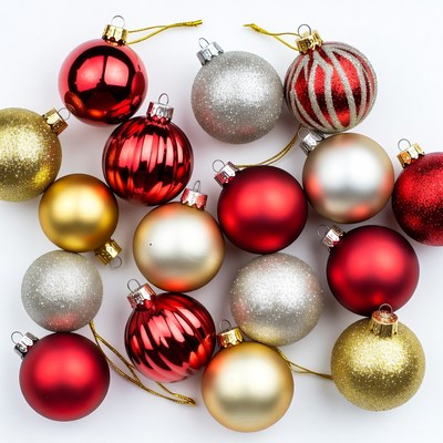 Colorful Christmas Ornaments on White
