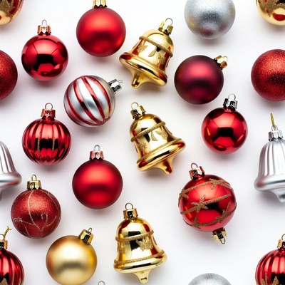 Christmas Ornaments and Bells on White