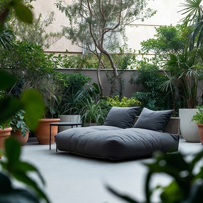 Gray Daybed in Lush Outdoor Patio