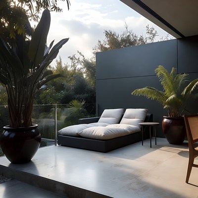 Modern Outdoor Daybed with Tropical Plants