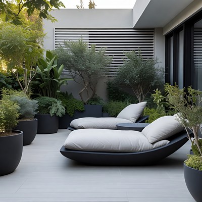 Modern Outdoor Lounge with Plants