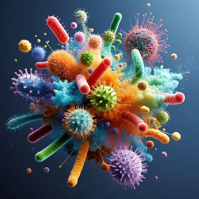 Colorful Viruses and Bacteria Cluster