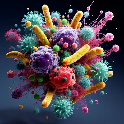 Colorful 3D Viruses and Bacteria Cluster