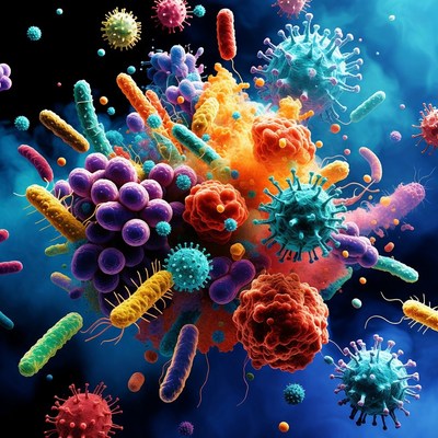 Colorful Viruses and Bacteria Cluster