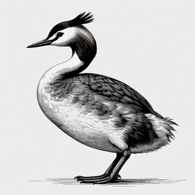 Crested Grebe Illustration