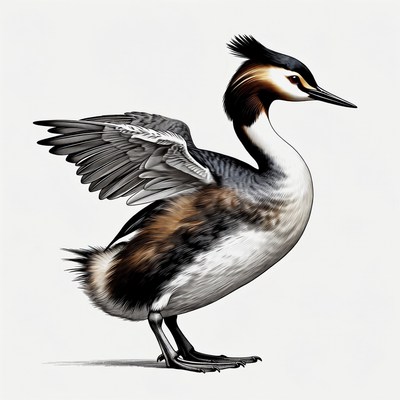 Great Crested Grebe with Wings Spread