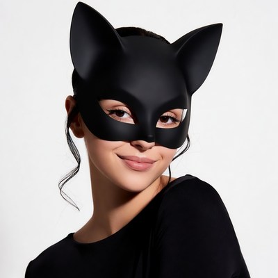 Woman wearing black cat mask