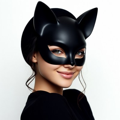 Woman wearing black cat mask