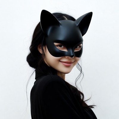 Asian woman wearing cat mask