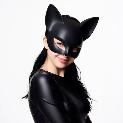 Woman wearing black cat mask