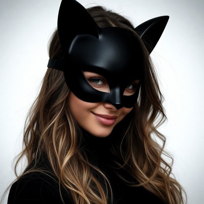 Woman wearing black cat mask