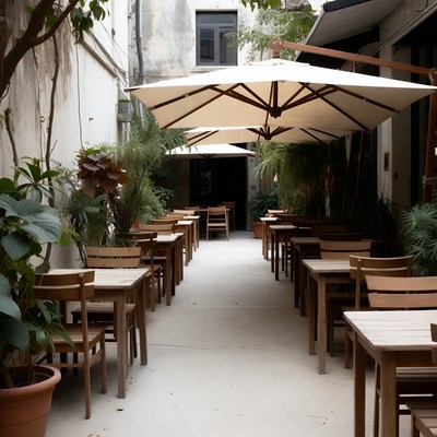 Outdoor Courtyard Cafe with Umbrellas