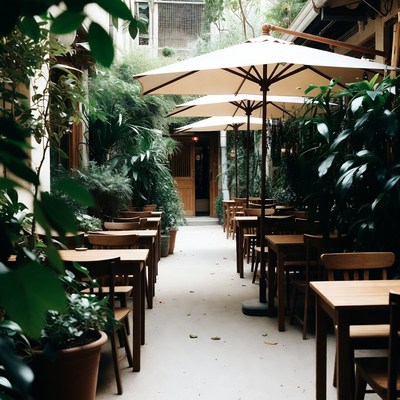 Lush Green Outdoor Courtyard Cafe