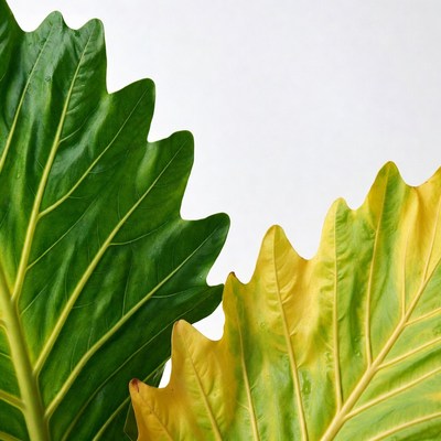 Green and yellow monstera leaves