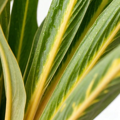 Wet variegated plant leaves