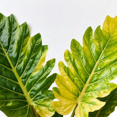 Variegated Monstera Leaves on White