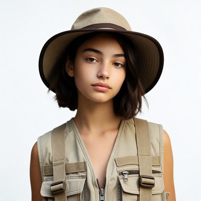 Girl in safari hat and vest