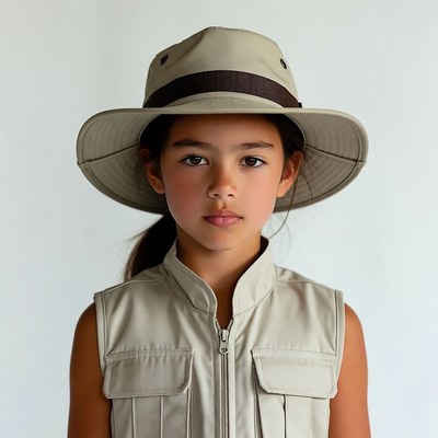 Asian girl in safari hat and vest