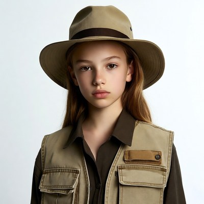 Girl in beige fedora and vest