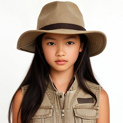 Asian girl in safari hat and vest