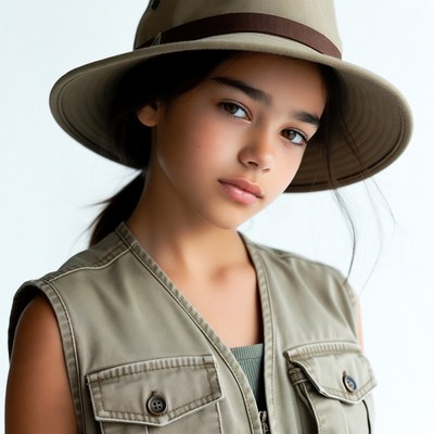 Girl wearing safari hat and vest