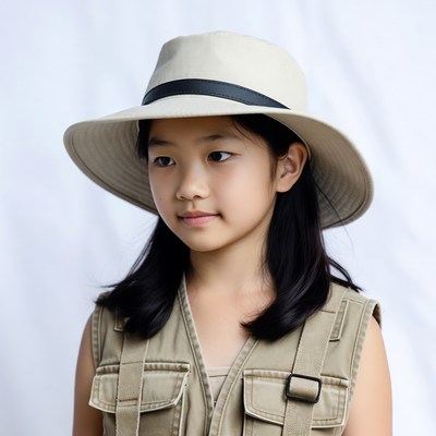 Asian girl in safari hat vest