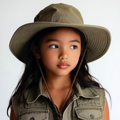 Asian girl in green safari hat