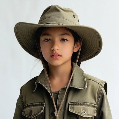 Asian girl wearing safari hat