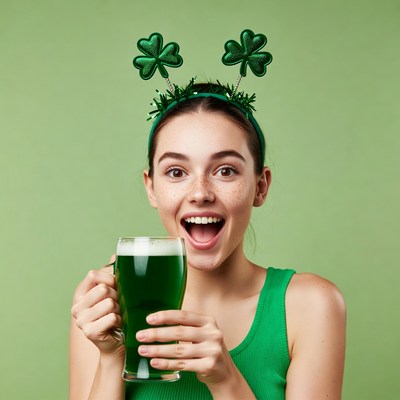 Woman holding green beer St. Patrick's