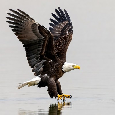 Bald eagle landing on water