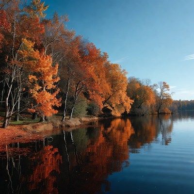Autumn Trees Reflecting in Lake