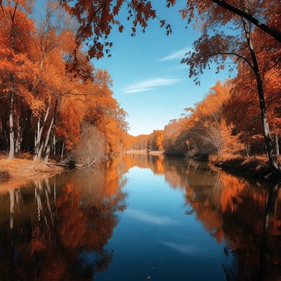 Autumn Forest River with Fall Reflections