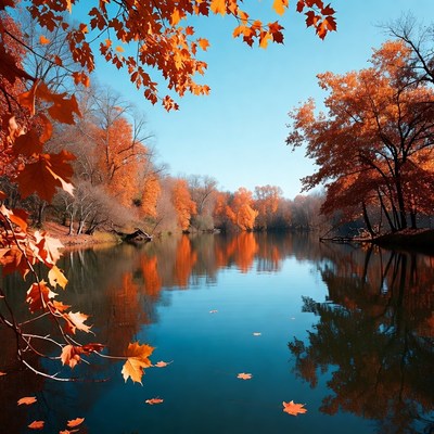 Autumn Trees Reflecting in Lake