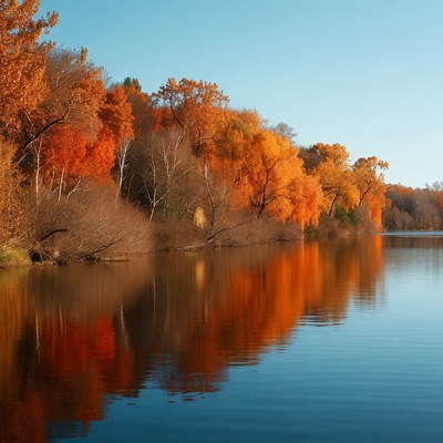 Autumn Trees Reflecting in Lake