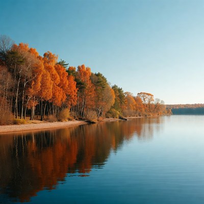 Autumn Trees Reflecting in Lake