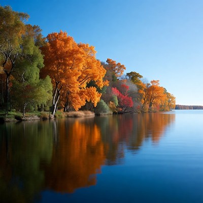 Autumn Trees Reflecting in Lake
