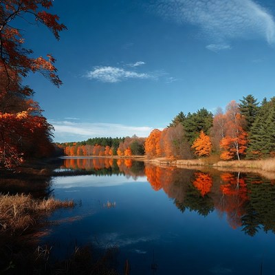 Autumn Forest Reflected in Lake