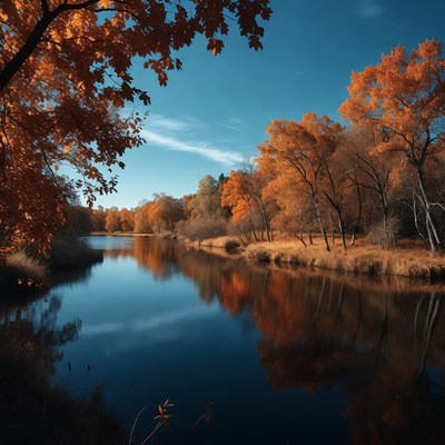 Autumn Trees Reflecting in Calm Lake