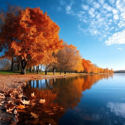 Autumn Trees by Lakeside Reflection