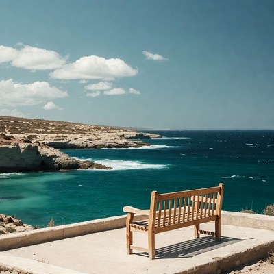 Wooden bench overlooking ocean cliffs