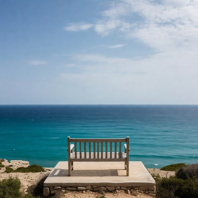 Wooden bench overlooking turquoise ocean